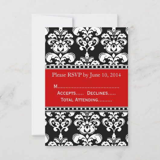 Black Damask Red RSVP voor Square Invitations (Achterkant)