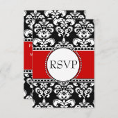 Black Damask Red RSVP voor Square Invitations (Voorkant / Achterkant)