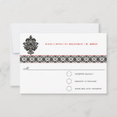Black Damask Red Trim Wedding Response RSVP Kaartje (Voorkant)