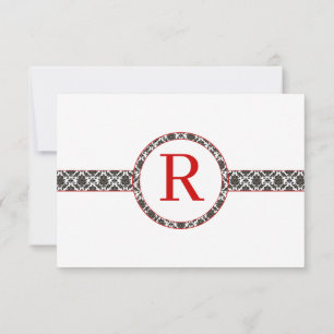 Black Damask Red Trim Wedding Response RSVP Kaartje