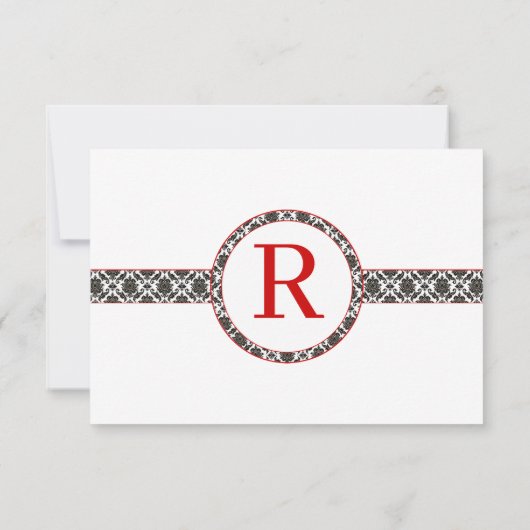 Black Damask Red Trim Wedding Response RSVP Kaartje (Achterkant)