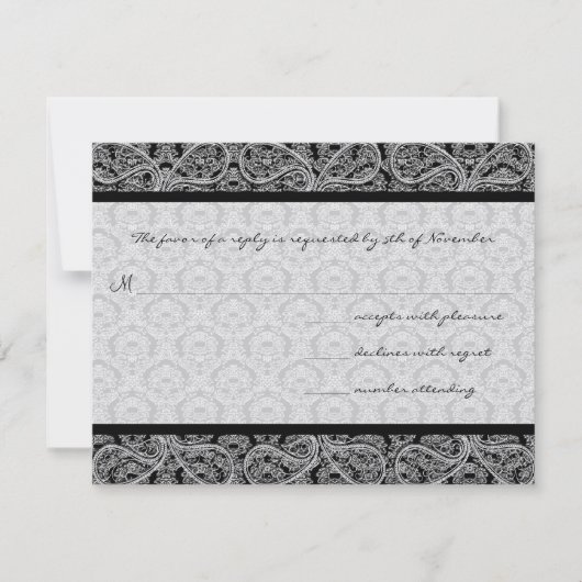 Black Damask Response Kaart- RSVP Kaartje (Voorkant)