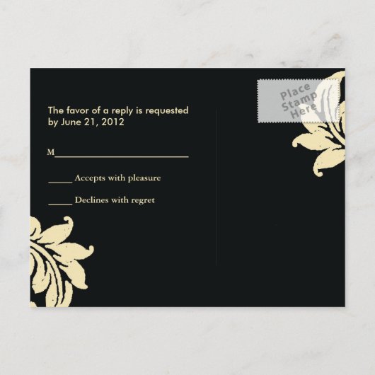 Black Damask RSVP Briefkaart (Achterkant)