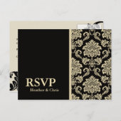 Black Damask RSVP Briefkaart (Voorkant / Achterkant)