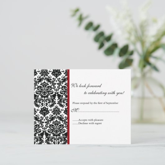 Black Damask RSVP-reactiekaart RSVP Kaartje (Staand voorkant)