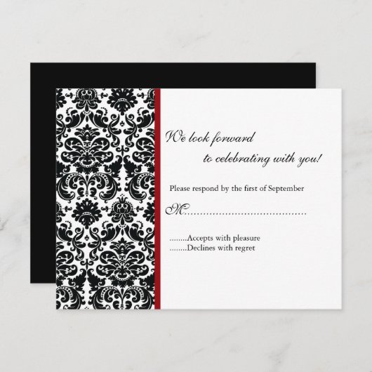 Black Damask RSVP-reactiekaart RSVP Kaartje (Voorkant / Achterkant)