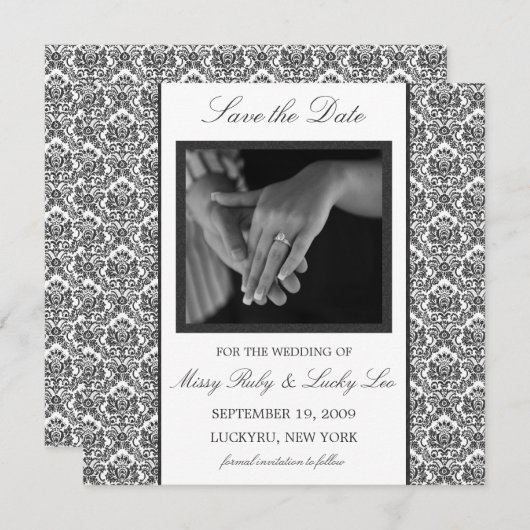 Black Damask Save the Date Announding (Voorkant / Achterkant)