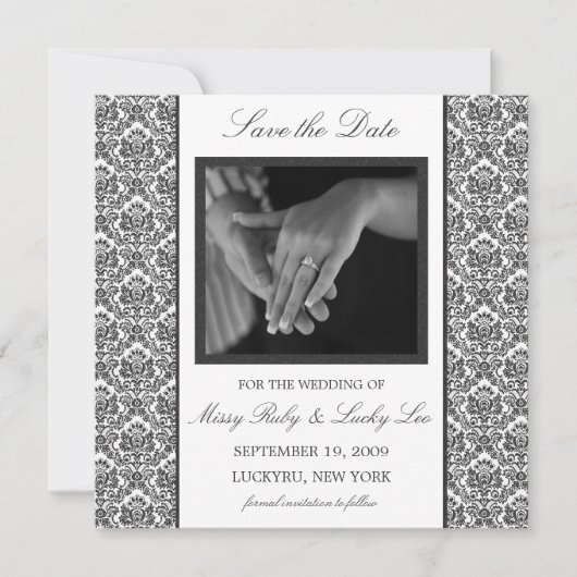 Black Damask Save the Date Announding (Voorkant)