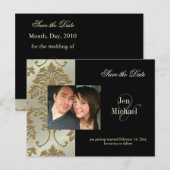 Black Damask Save the Date Foto briefkaarten, Aankondigingskaart (Voorkant / Achterkant)