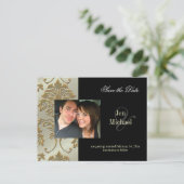 Black Damask Save the Date Foto briefkaarten, Aankondigingskaart (Staand voorkant)