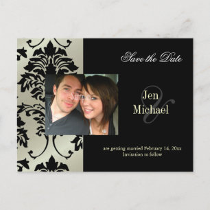 Black Damask Save the Date Foto briefkaarten, Aankondigingskaart