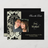 Black Damask Save the Date Foto briefkaarten, Aankondigingskaart (Voorkant / Achterkant)
