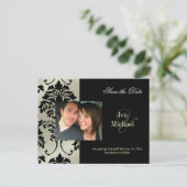 Black Damask Save the Date Foto briefkaarten, Aankondigingskaart (Staand voorkant)