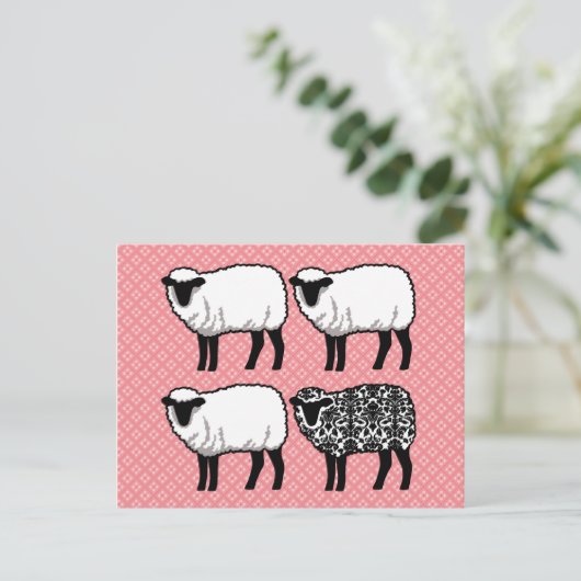 Black Damask Sheep Briefkaart (Staand voorkant)