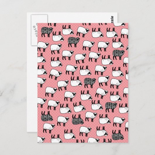 Black Damask Sheep Briefkaart (Voorkant / Achterkant)