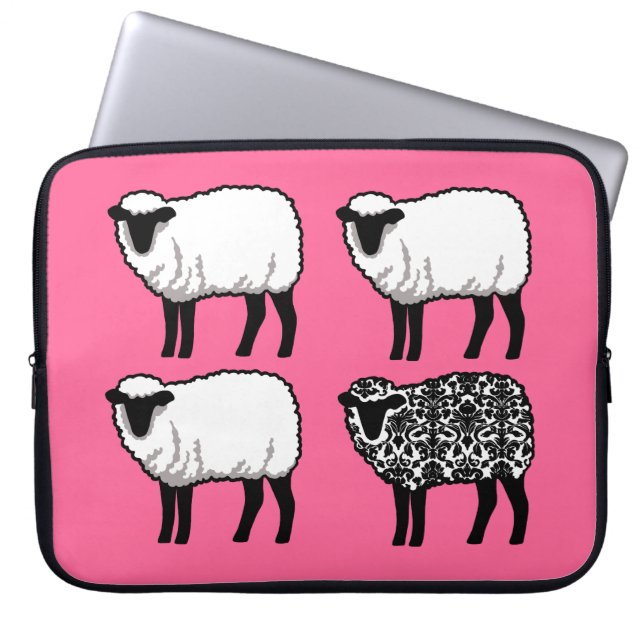 Black Damask Sheep Laptop Sleeve (Voorkant)