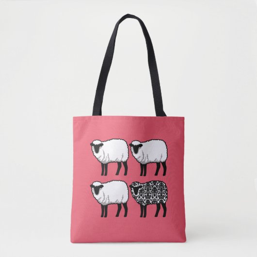 Black Damask Sheep op Roze Tote Bag (Voorkant)