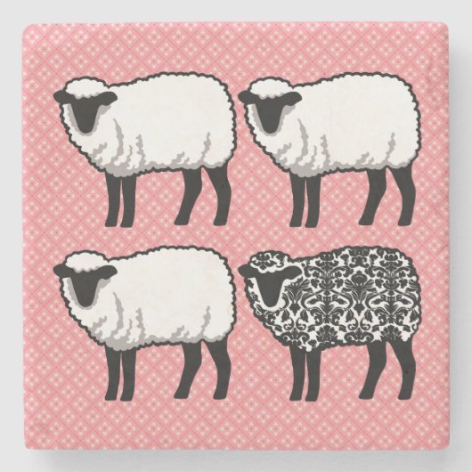 Black Damask Sheep Stenen Onderzetter (Voorkant)