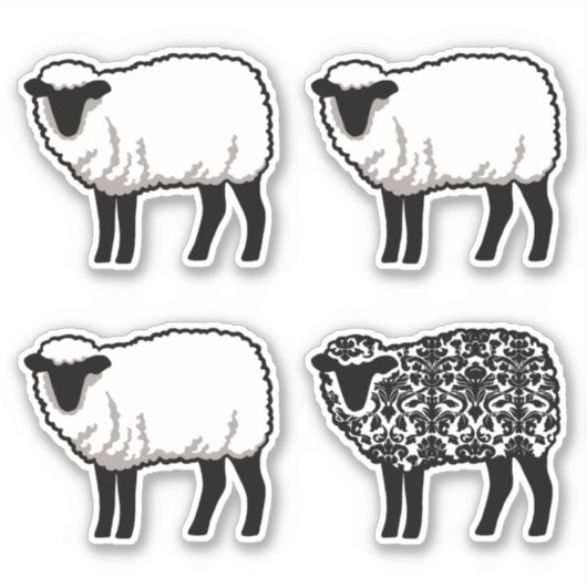 Black Damask Sheep Sticker (Voorkant)