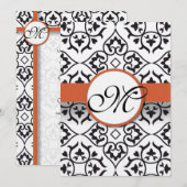 Black Damask Side Borders Oranje Red Trim Weddensc Kaart (Voorkant / Achterkant)