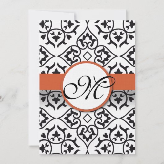 Black Damask Side Borders Oranje Red Trim Weddensc Kaart (Voorkant)
