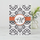 Black Damask Side Borders Oranje Red Trim Weddensc Kaart (Staand voorkant)