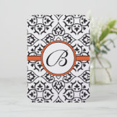 Black Damask Side Borders Oranje Trim Wedding Kaart (Staand voorkant)
