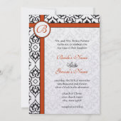 Black Damask Side Borders Oranje Trim Wedding Kaart (Achterkant)