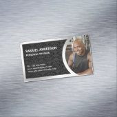 Black Damask Silver Fitness Personal Trainer Foto Magnetisch Visitekaartje (Voorbeeld)