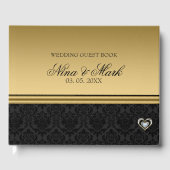 Black Damask Silver Gold Heart Gastenboek (Voorkant)