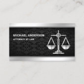 Black Damask Silver Justice Scale Lawyer Attorney Visitekaartje (Voorkant)