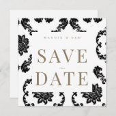 Black Damask Square Wedding Sla de datum op Save The Date (Voorkant / Achterkant)