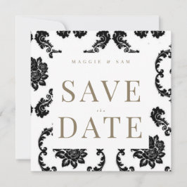 Black Damask Square Wedding Sla de datum op Save The Date
