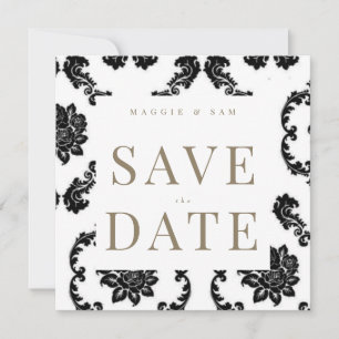 Black Damask Square Wedding Sla de datum op Save The Date