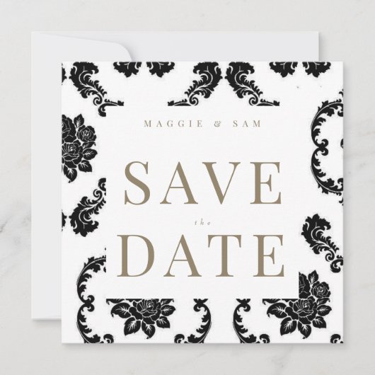 Black Damask Square Wedding Sla de datum op Save The Date (Voorkant)