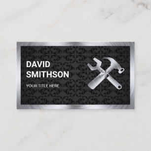 Black Damask Steel Handyman Auto Repair Mechanic Visitekaartje