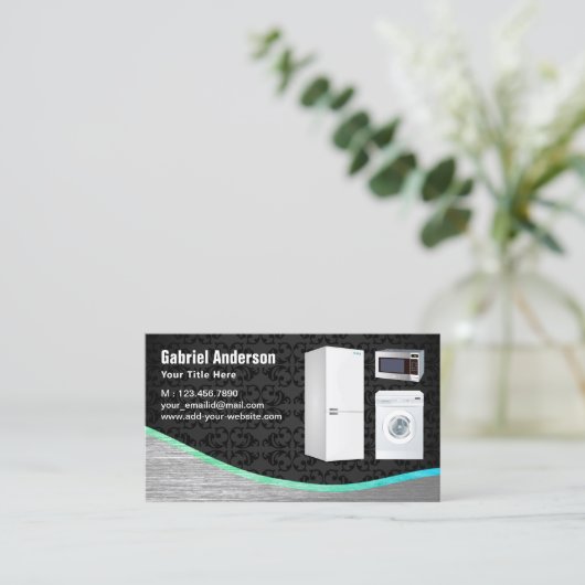 Black Damask Steel Home Appliances Repair Visitekaartje (Staand voorkant)