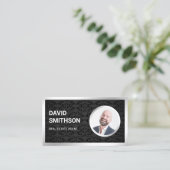 Black Damask Steel Silver Photo Real Estate Agent Visitekaartje (Staand voorkant)