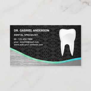 Black Damask Steel Tooth Dental Clinic Dentist Visitekaartje