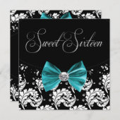 Black Damask Sweet Zestien Verjaardagsfeest Kaart (Voorkant / Achterkant)