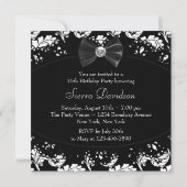 Black Damask Sweet Zestien Verjaardagsfeest Kaart (Achterkant)