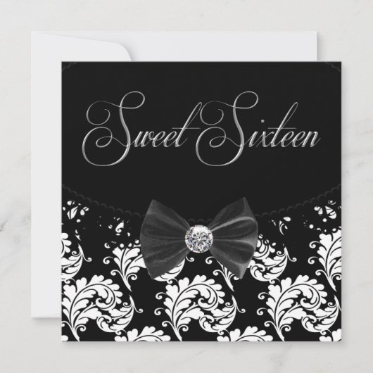 Black Damask Sweet Zestien Verjaardagsfeest Kaart (Voorkant)