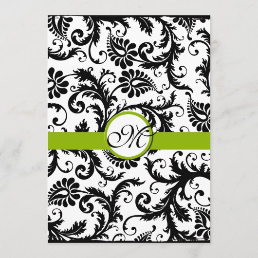 Black Damask Swirl Apple Green Wedding Menu (Achterkant)