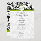 Black Damask Swirl Apple Green Wedding Menu (Voorkant / Achterkant)