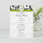 Black Damask Swirl Apple Green Wedding Menu (Staand voorkant)