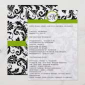Black Damask Swirl Apple Green Wedding Program Programmakaart (Voorkant / Achterkant)