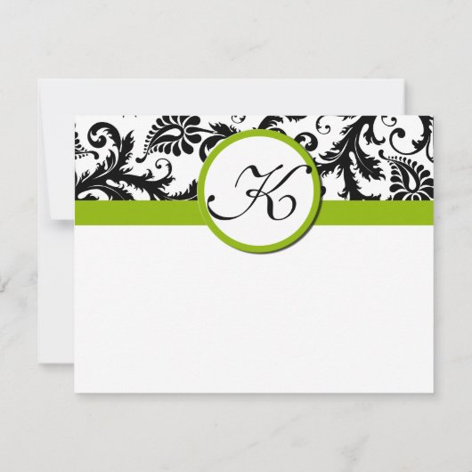 Black Damask Swirl Green Weddenschap Bedankkaart (Achterkant)