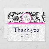 Black Damask Swirl Pink Weddenschap Hartelijk dank Bedankkaart (Voorkant)