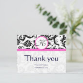 Black Damask Swirl Pink Weddenschap Hartelijk dank Bedankkaart (Staand voorkant)