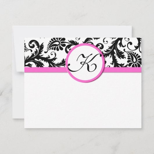 Black Damask Swirl Pink Weddenschap Hartelijk dank Bedankkaart (Achterkant)